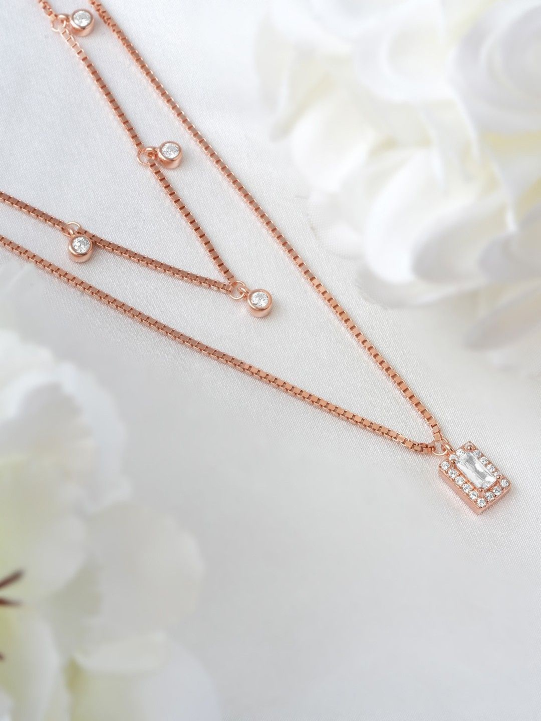 

Zavya 925 Sterling Silver Rose Gold-Plated Cubic Zirconia Studded Chain