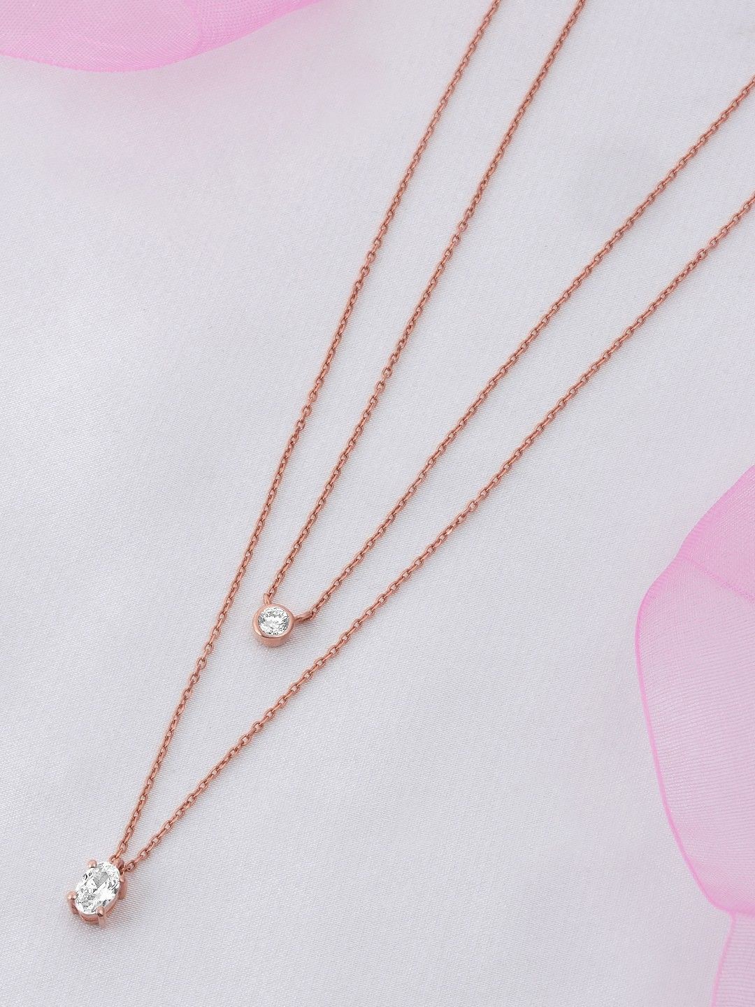 

Zavya 925 Sterling Silver Rose Gold-Plated Cubic Zirconia Studded Chain