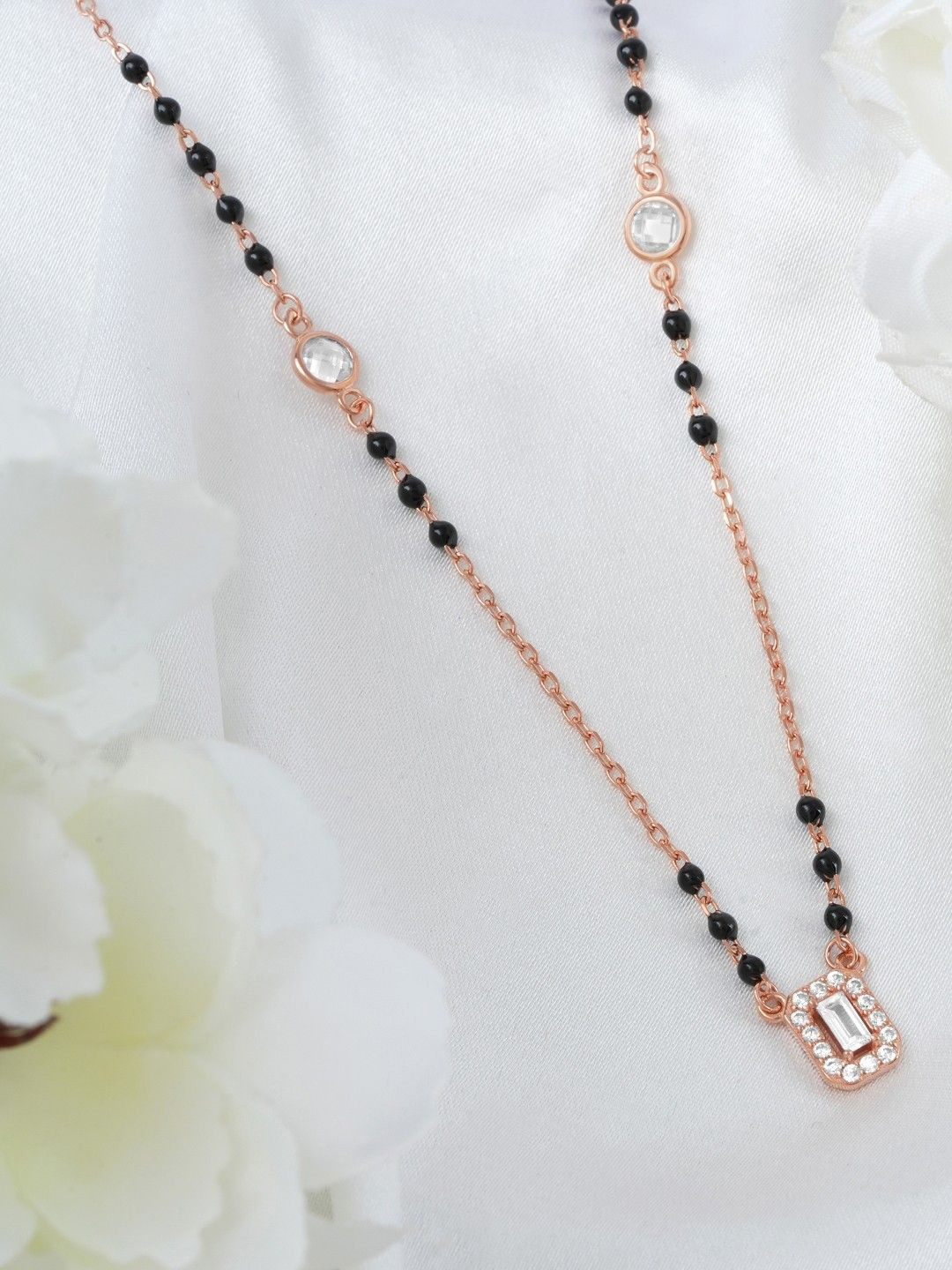 

Zavya 925 Sterling Silver Rose Gold-Plated Artificial Beaded Mangalsutra