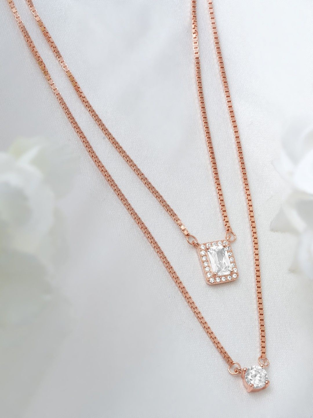 

Zavya 925 Sterling Silver Rose Gold-Plated Cubic Zirconia Studded Chain