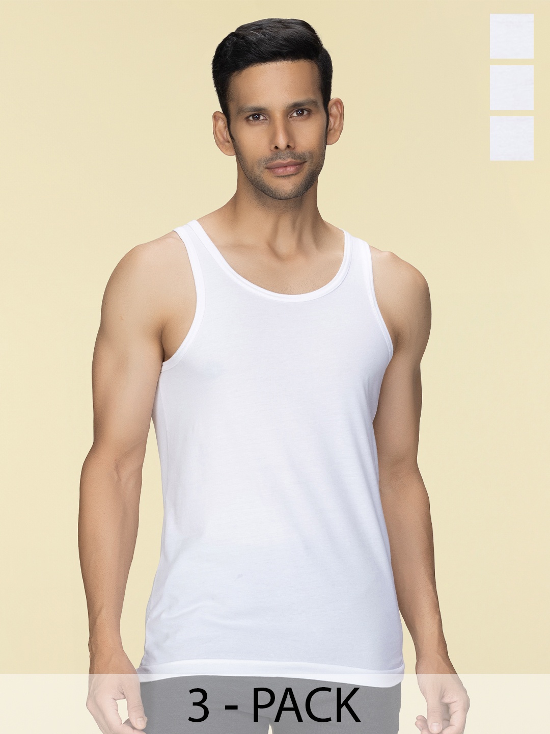 

XYXX Aero Combed Cotton Round Neck Vest For Mens Pack of 3, White