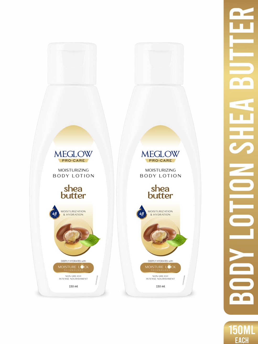 

MEGLOW Set Of 2 48 Hrs Hydrating Moisturizing Body Lotion With Shea Butter - 150 ml Each, White