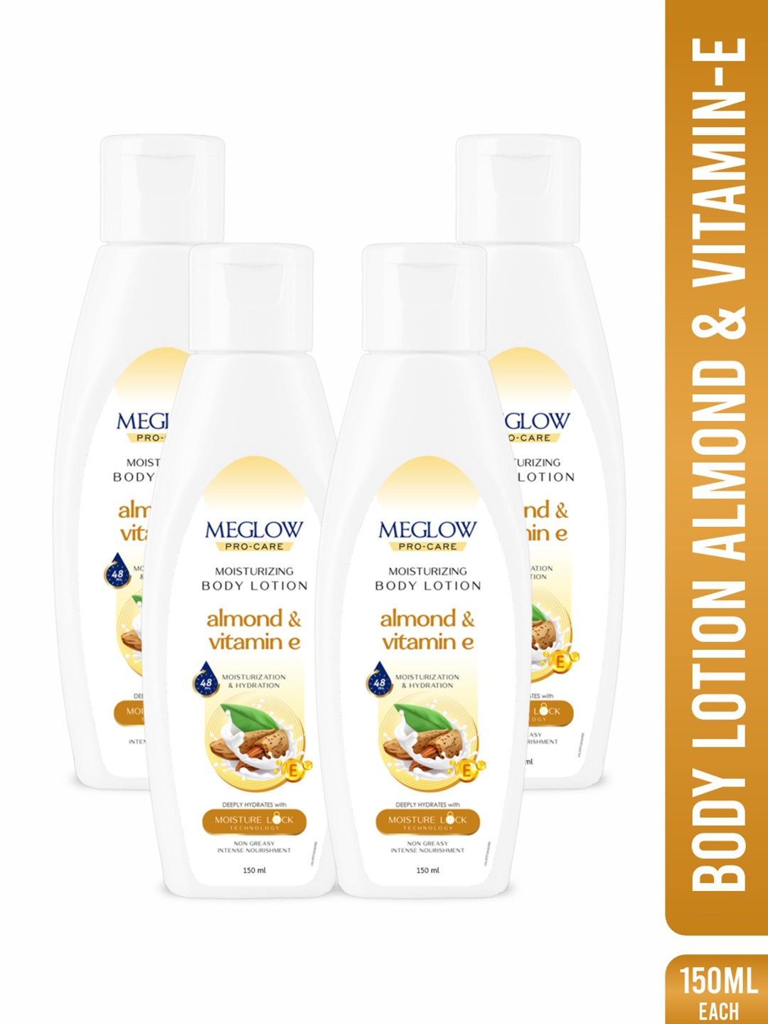 

MEGLOW Set Of 4 Moisturizing Body Lotion With Vitamin E - 150 ml Each, White