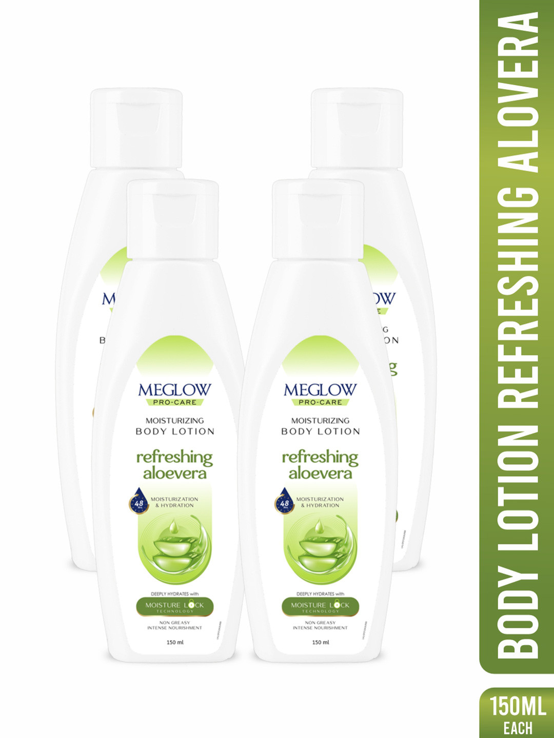 

MEGLOW Set Of 4 Refreshing Aloe Vera Moisturizing Body Lotion - 150 ml Each, White
