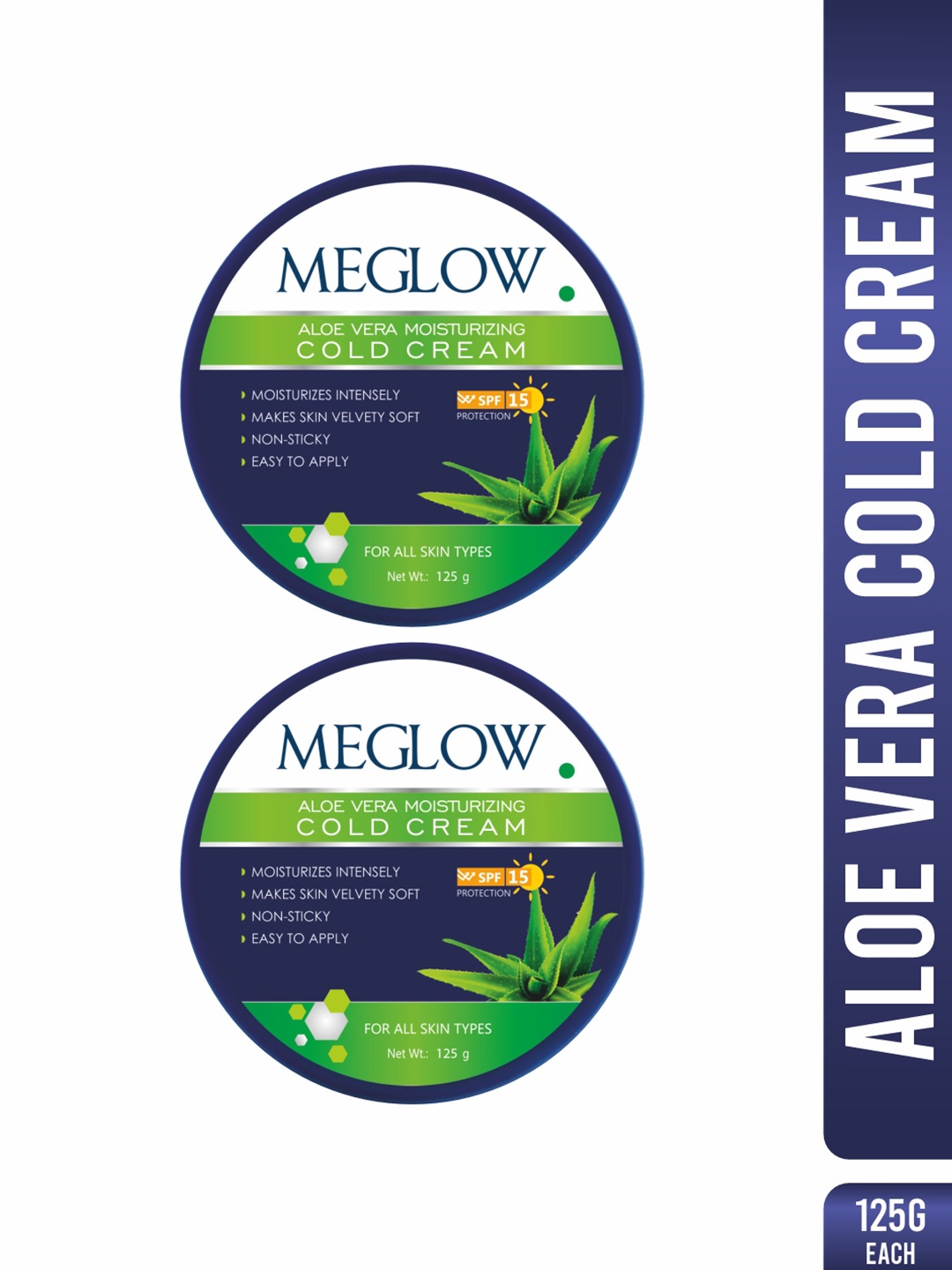 

Meglow Set Of 2 Aloe Vera Moisturizing SPF 15 Cold Cream - 125 g Each, White