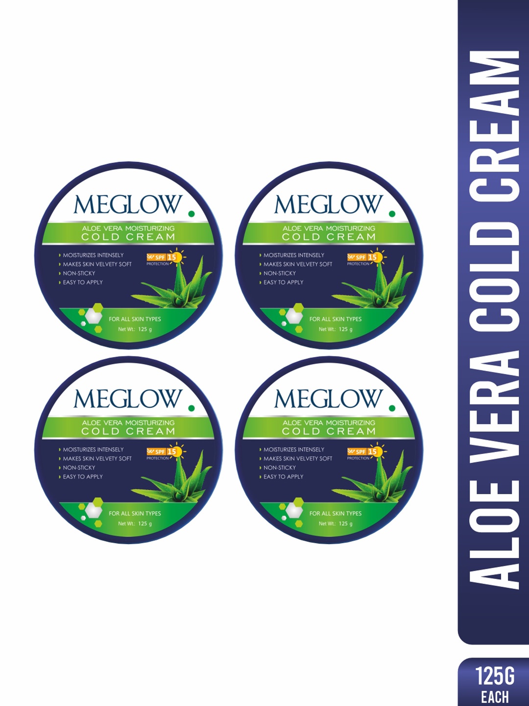 

Meglow Set Of 4 Aloe Vera Moisturizing SPF 15 Cold Cream - 125 g Each, White