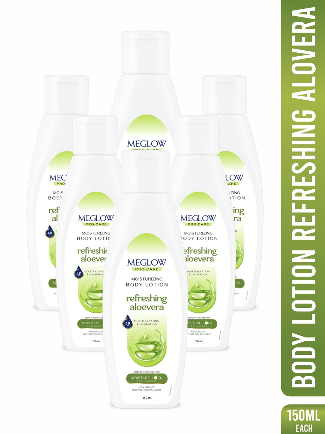 

MEGLOW Set Of 6 Aloe Vera 48Hrs Hydrating & Moisturizing Body Lotion - 150 ml Each, White