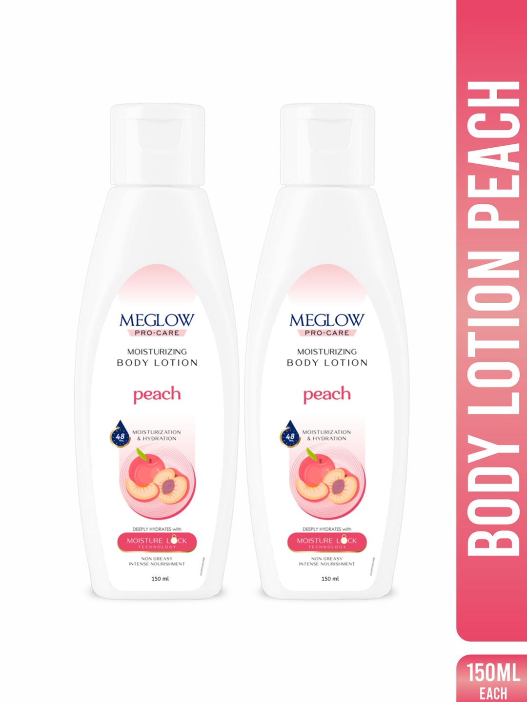 

MEGLOW Set Of 2 Peach Extracts 48Hrs Hydrating & Moisturizing Body Lotion - 150 ml Each, White
