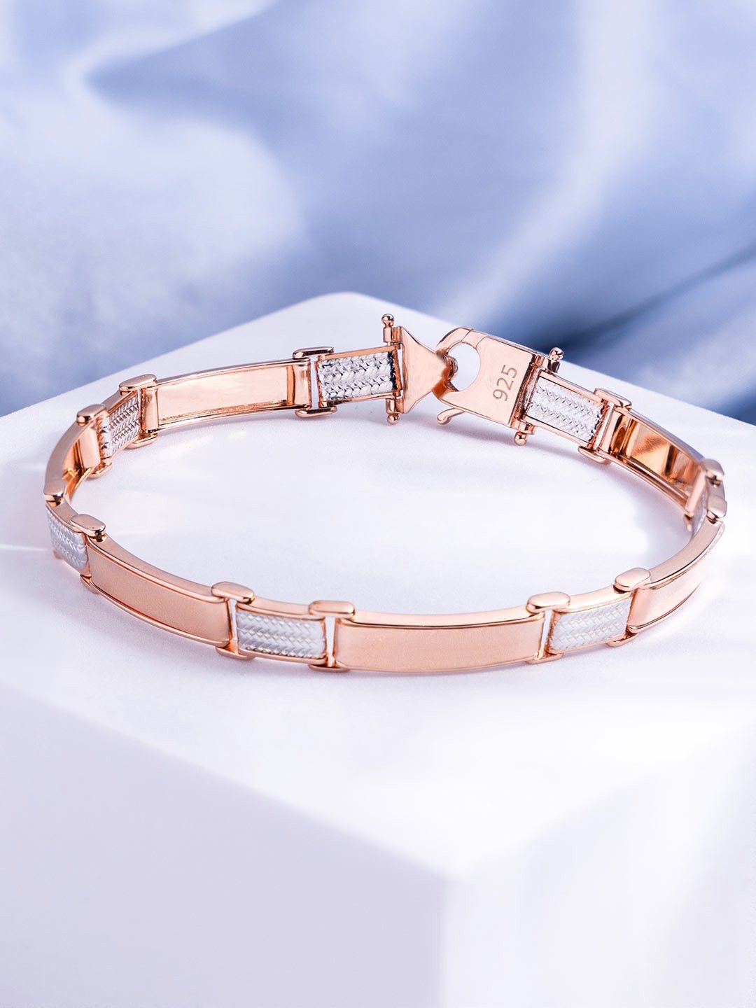 

Zavya 925 Pure Silver Rhodium-Plated Link Bracelet, Rose gold