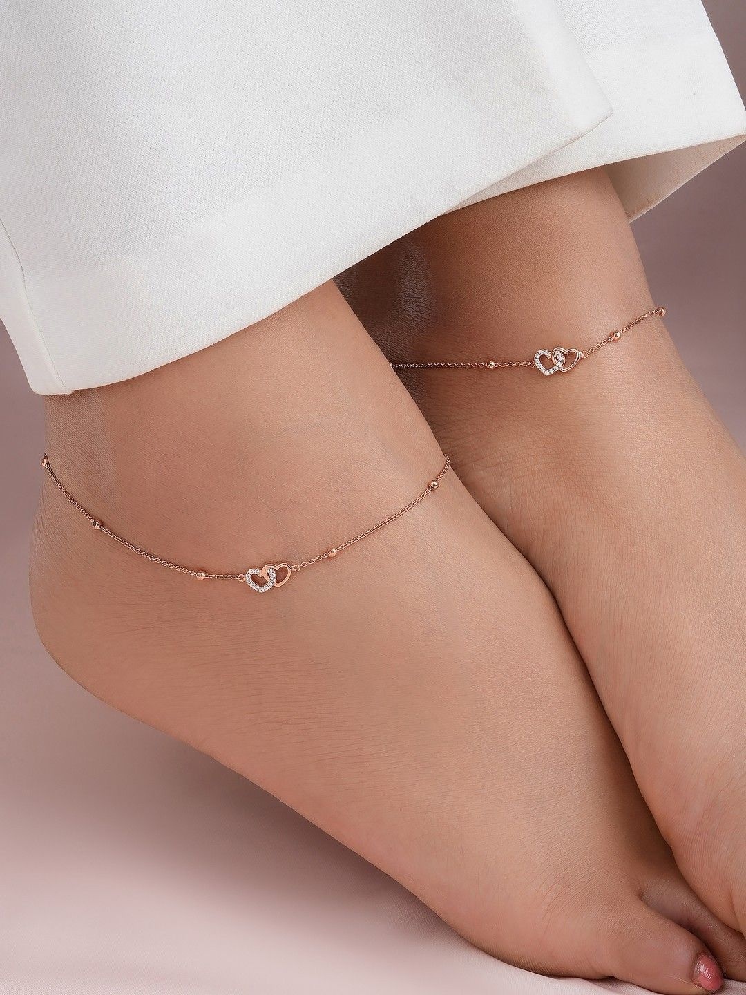 

Zavya 925 Pure Silver Rose Gold-Plated Artificial Stones Studded Anklet