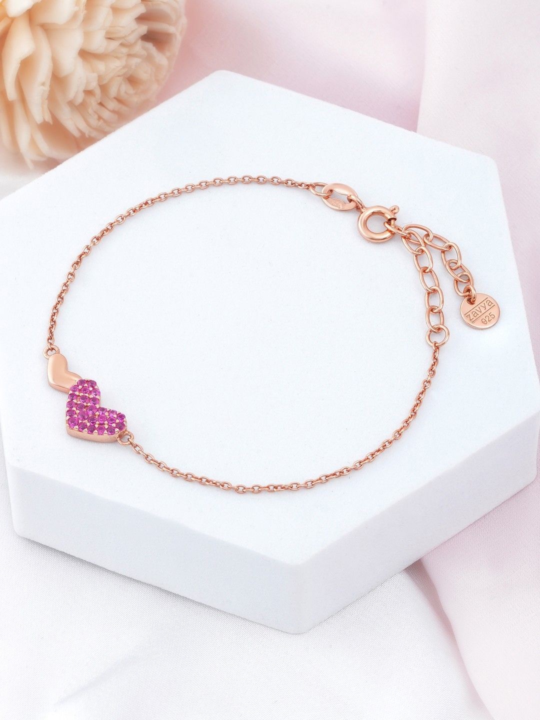 

Zavya 925 Pure Silver Rose Gold-Plated Cubic Zirconia Charm Bracelet
