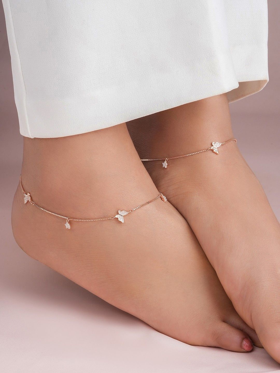 

Zavya 925 Pure Sterling Silver Rose Gold-Plated Artificial Stones Anklet