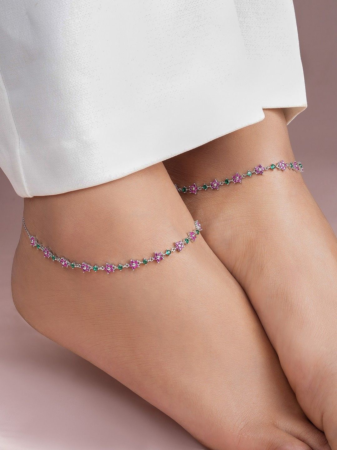 

Zavya 925 Pure Sterling Silver Rhodium-Plated Artificial Stones Studded Anklet