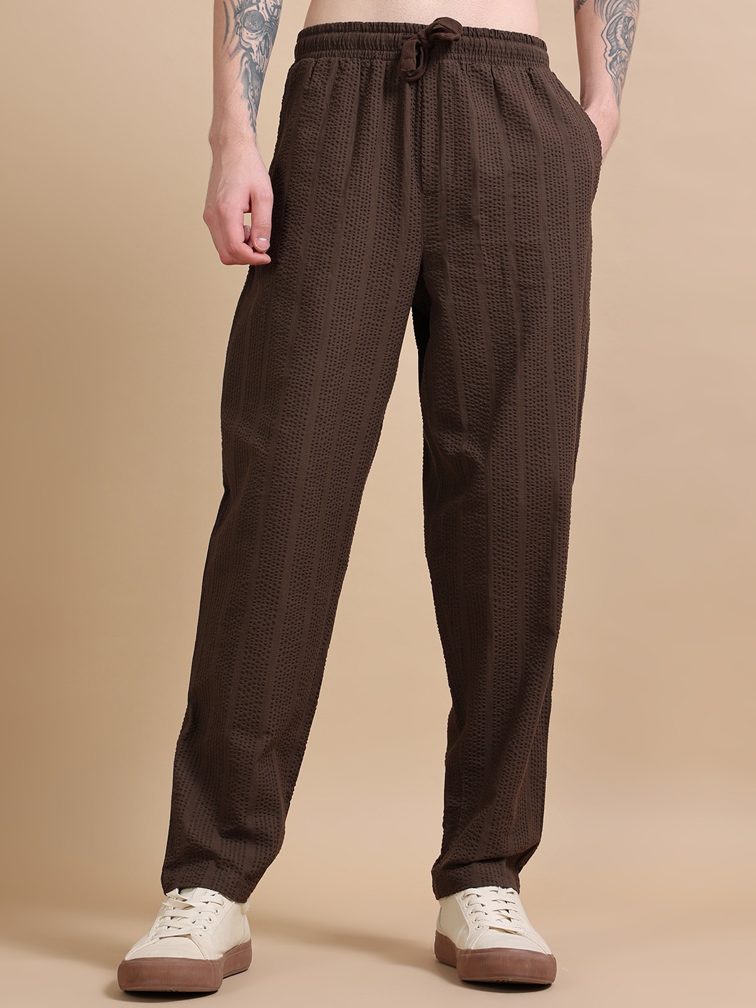 

StitchX Men Self Design Relaxed Fit Trouser, Brown