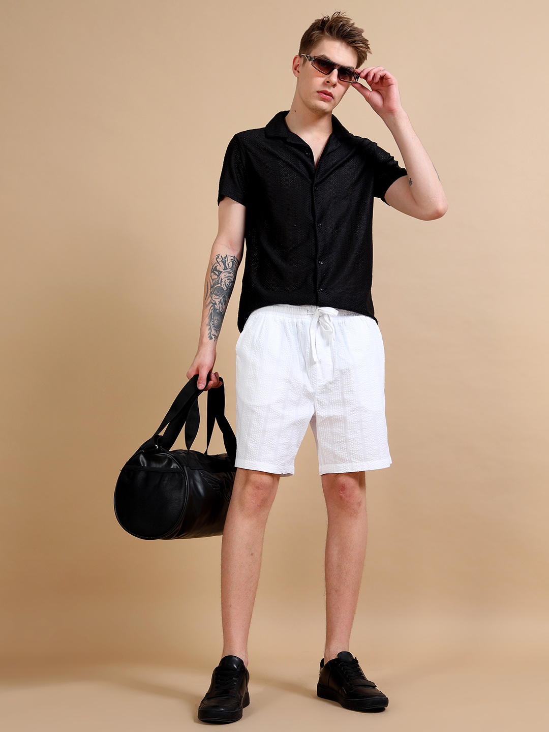 

StitchX Men Loungewear Textured Seersucker Resort Regular Shorts, White