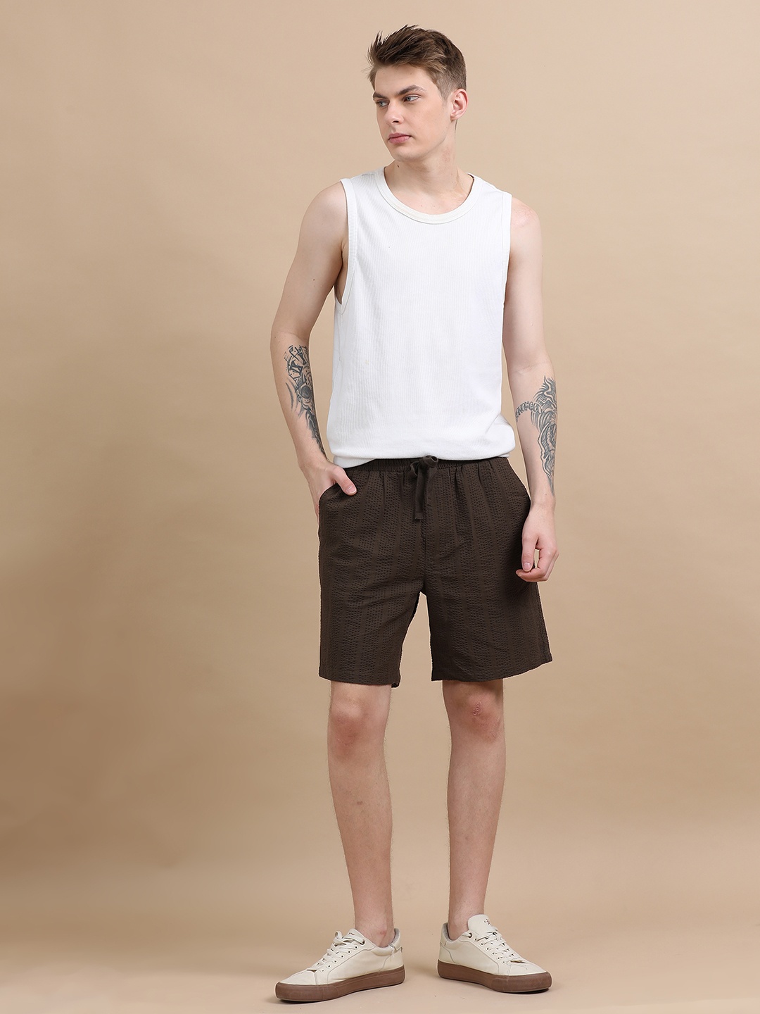 StitchX Men Textured Seersucker Resort Short, Brown
