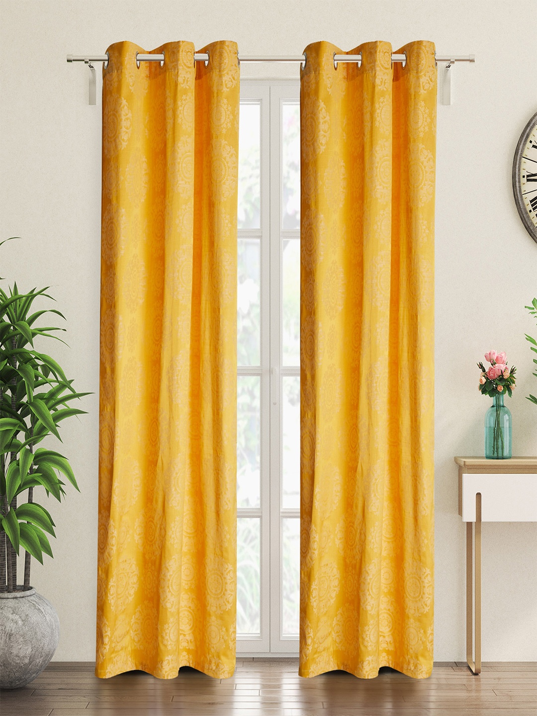 

Home Centre Jade Cassa Yellow & Beige 2 Pcs Floral Jacquard Woven Design Door Curtain