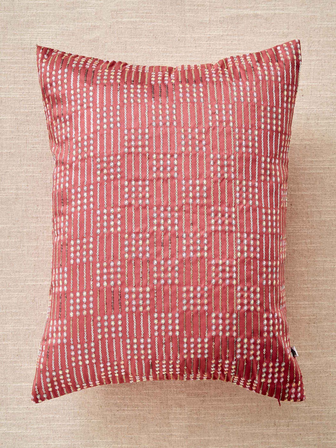 

Home Centre Velour Pink & Gold-Toned Striped Embroidered Square Cushion Covers