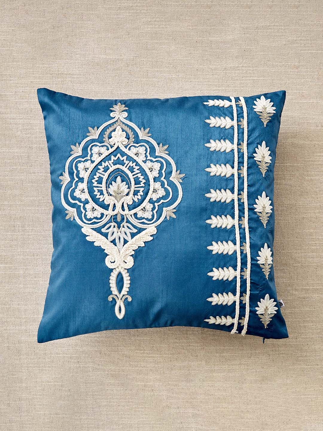 

Home Centre Velour Blue Ethnic Motifs Classical Embroidered Square Cushion Covers