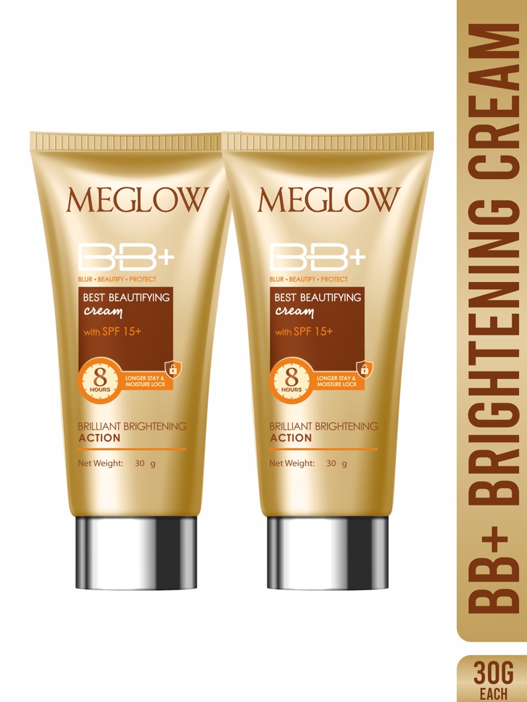 

MEGLOW Set Of 2 BB+ With SPF 15+ Cream - 30 g Each, Camel brown