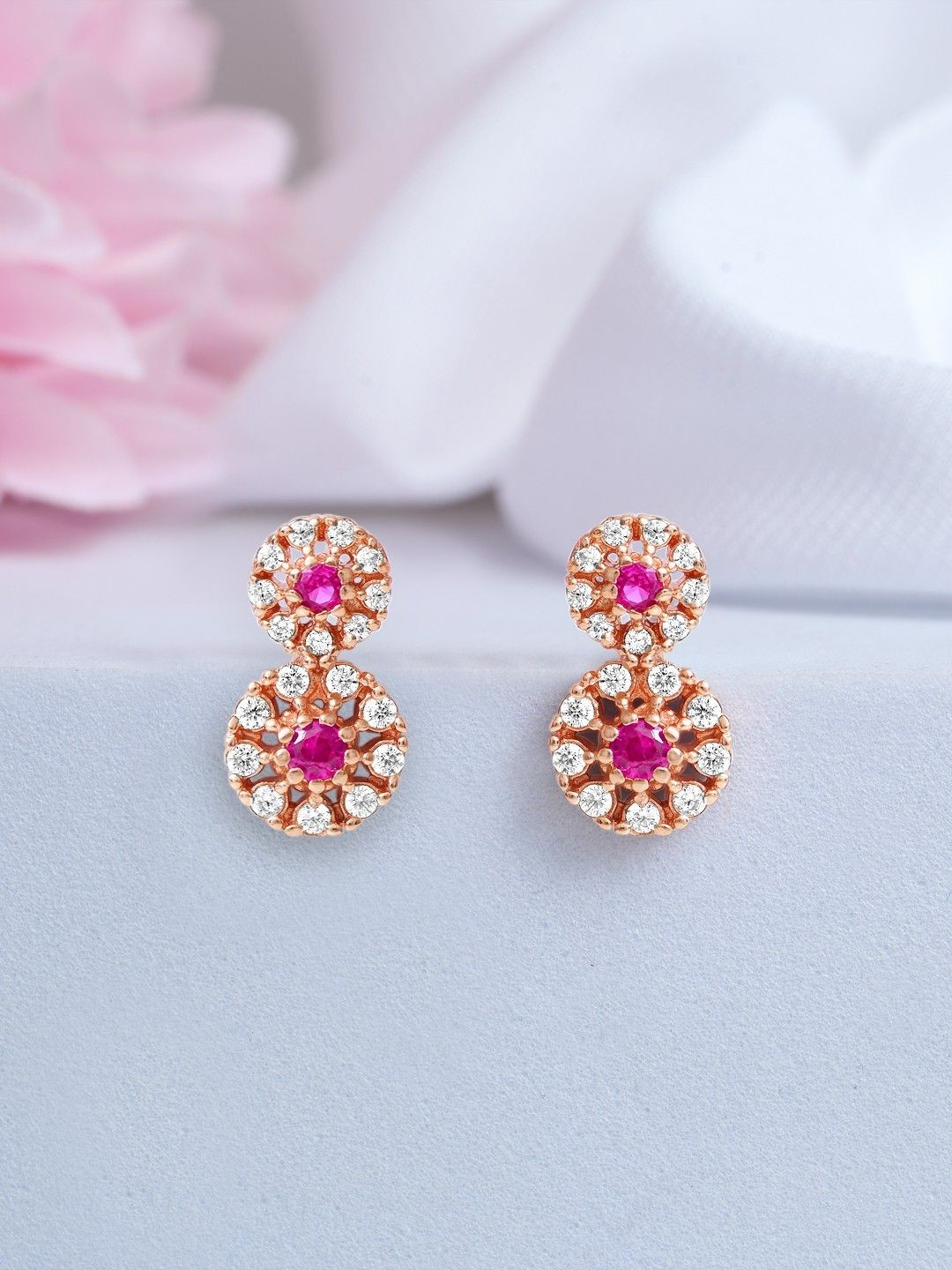 

Zavya 92.5 Sterling Silver Rose Gold-Plated Cubic Zirconia Floral Drop Earrings