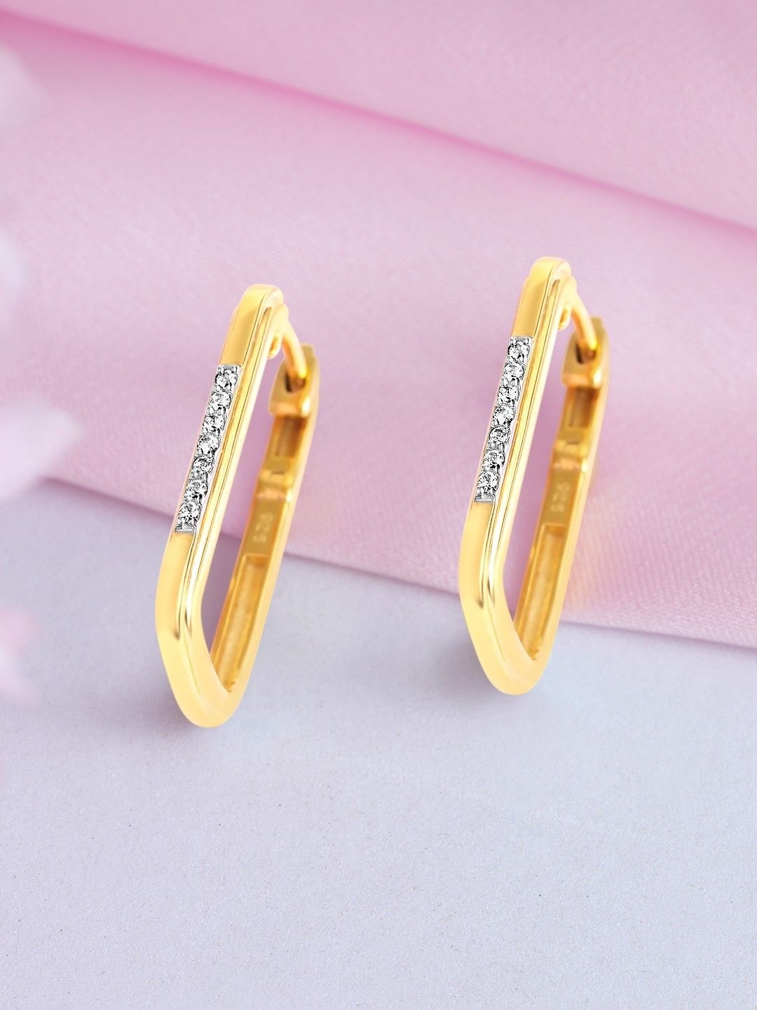 

Zavya 925 Sterling Silver Gold-Plated Cubic Zirconia Studded Contemporary Hoop Earrings