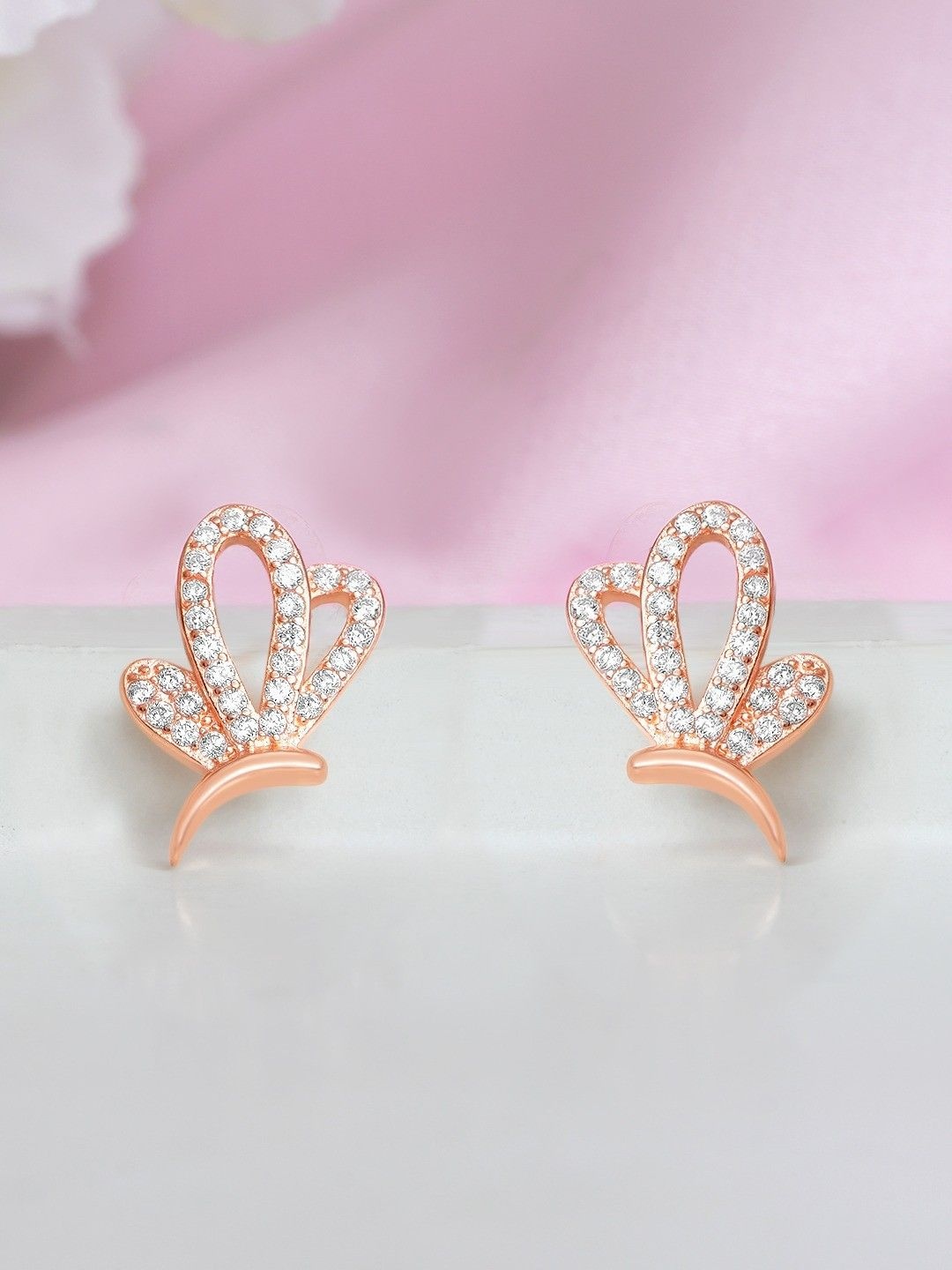 

Zavya 92.5 Sterling Silver Rose Gold-Plated Cubic Zirconia Contemporary Studs Earrings