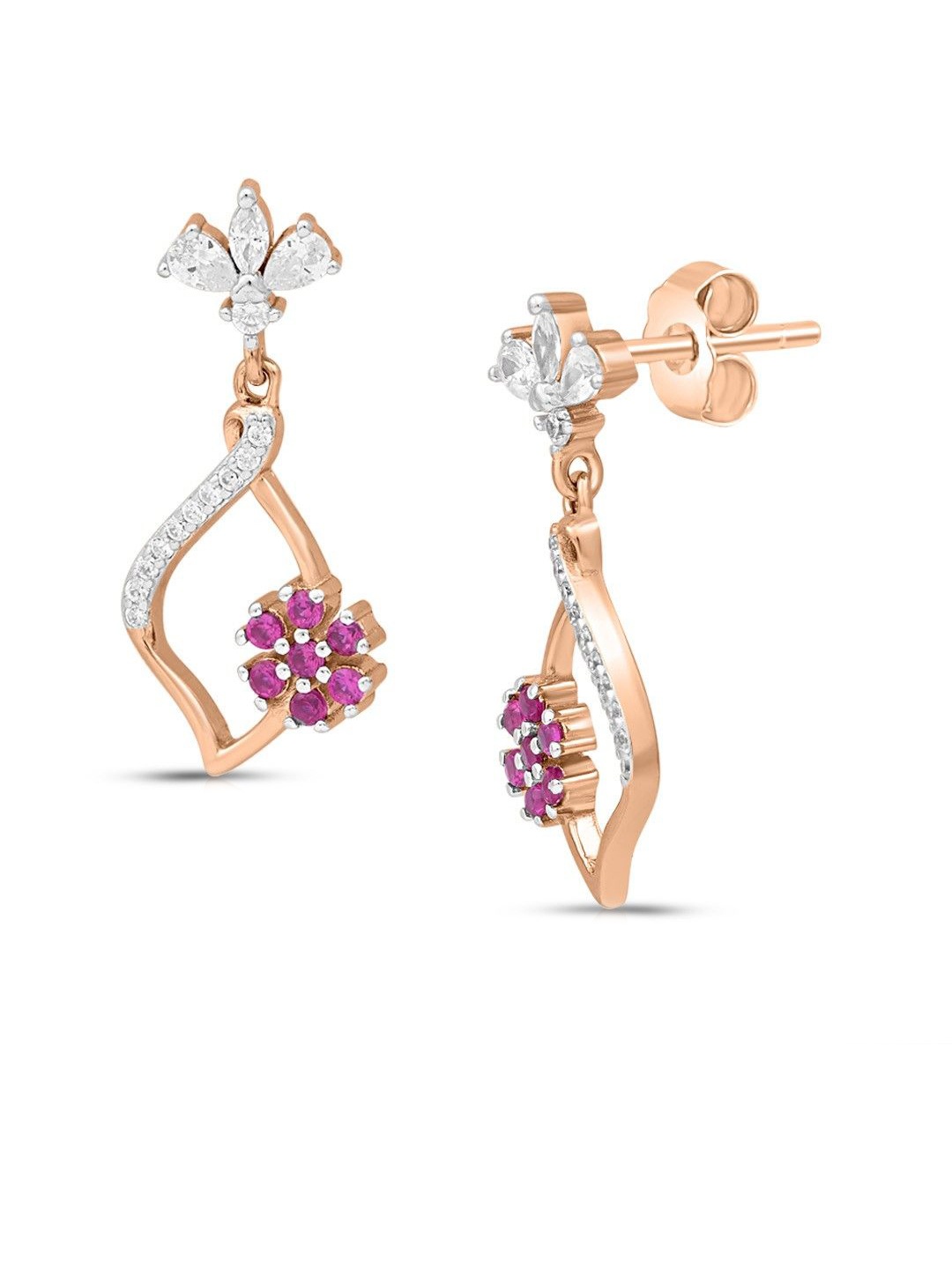 

Zavya 92.5 Sterling Silver Rose Gold-Plated Cubic Zirconia Floral Drop Earrings