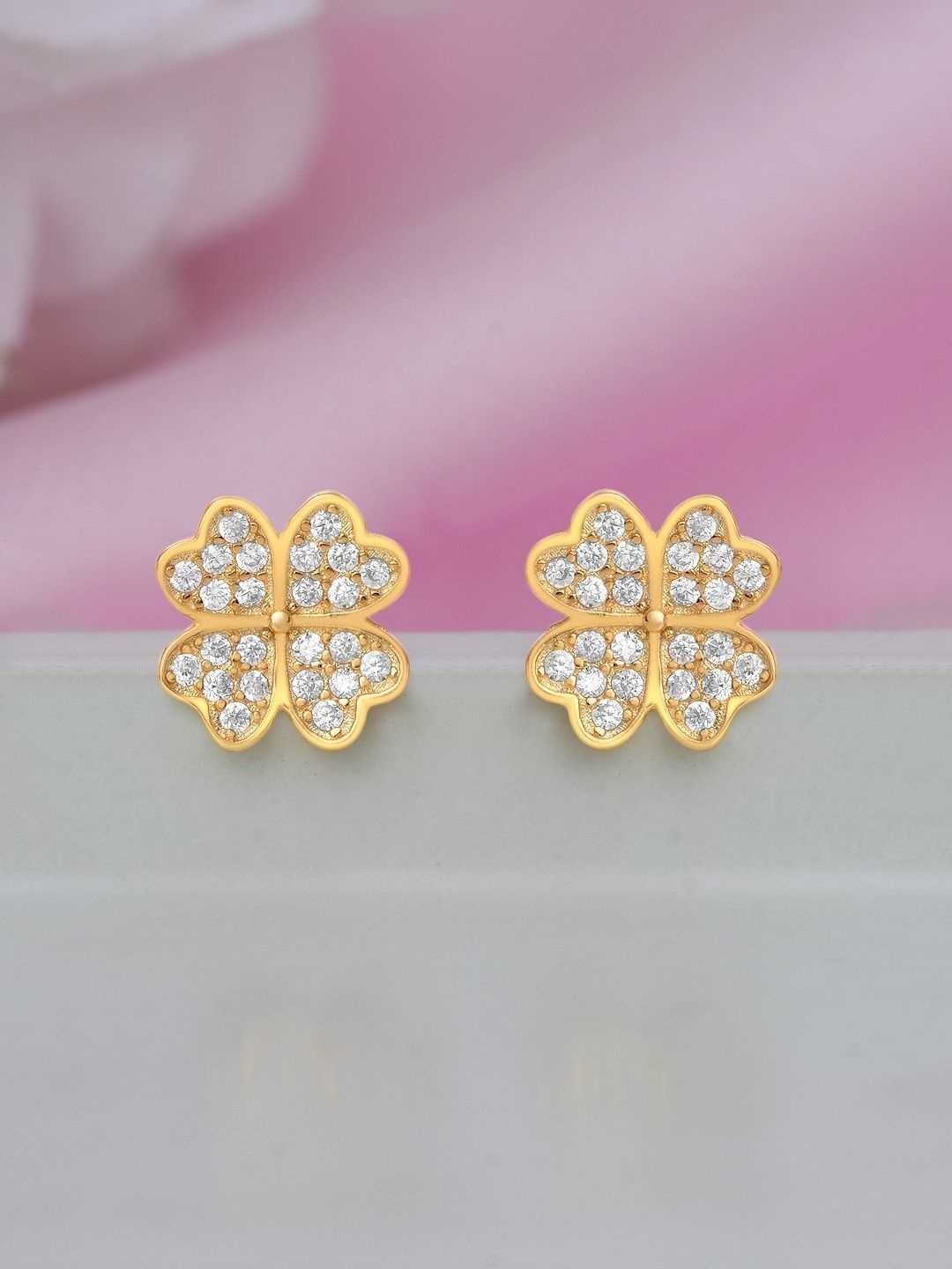 

Zavya 925 Sterling Silver Gold-Plated Cubic Zirconia Studded Floral Studs