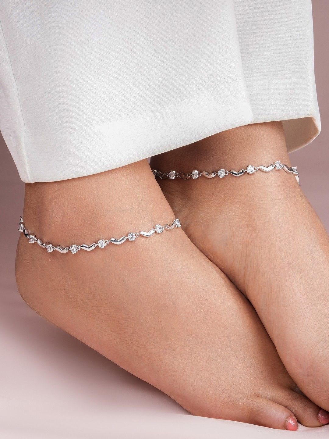 

Zavya 925 Pure Silver Rhodium-Plated Cubic Zirconia Studded Anklet