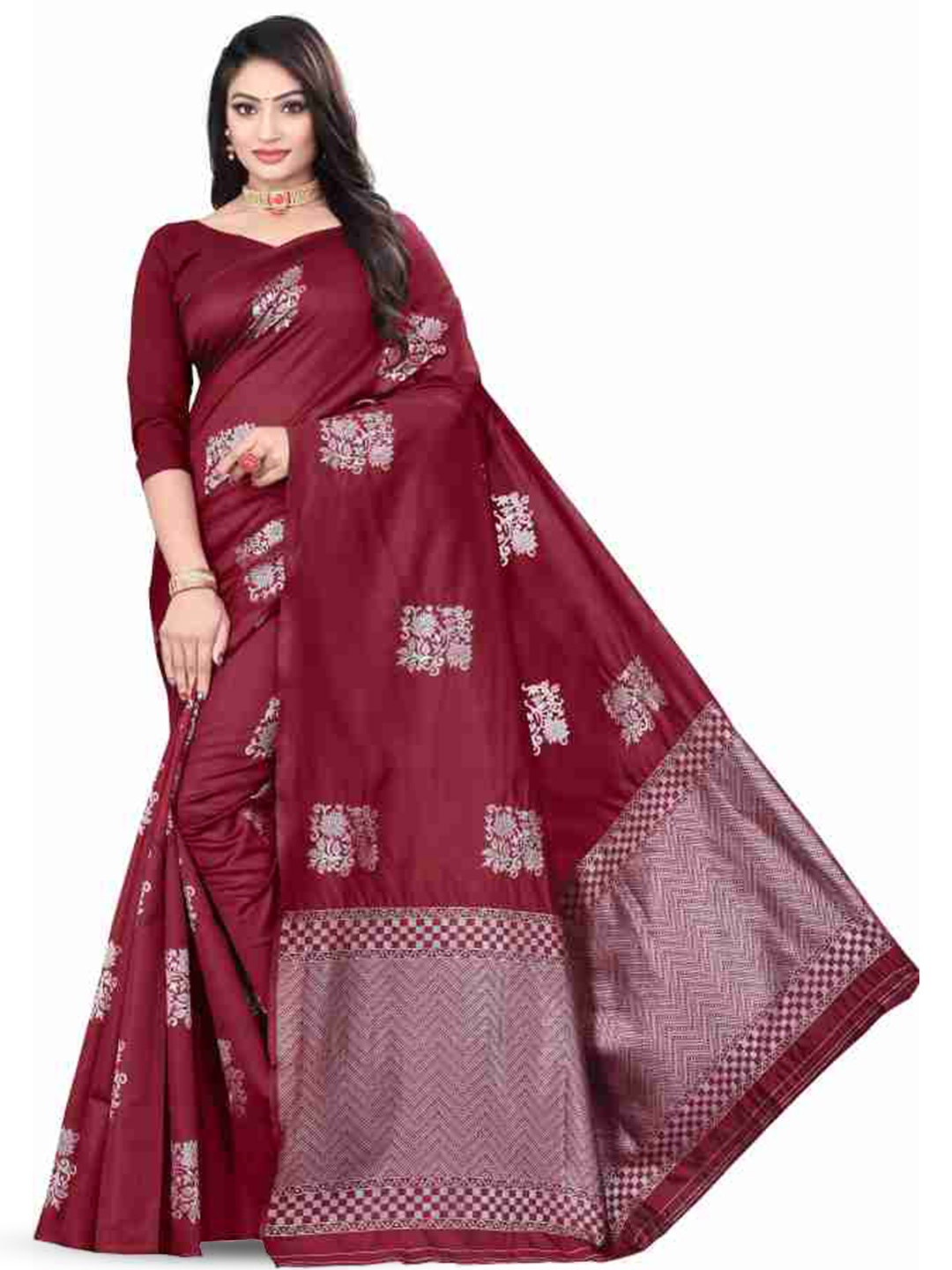 

APNISHA Woven Design Zari Pure Silk Banarasi Saree, Maroon