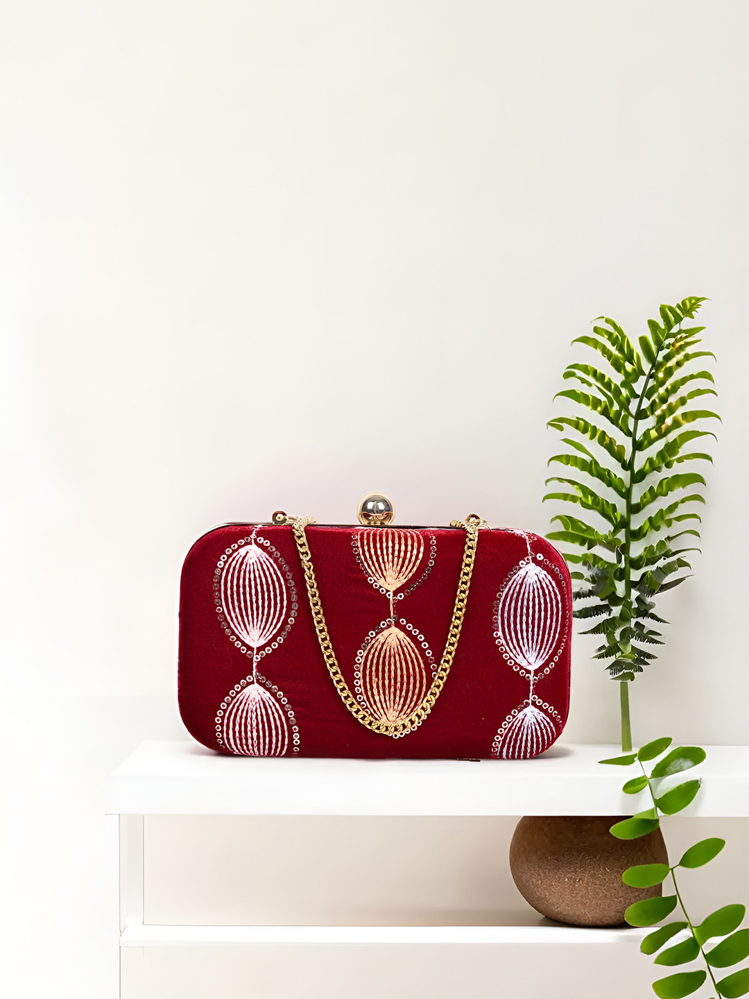 

REZZY Embellished Box Clutch, Red
