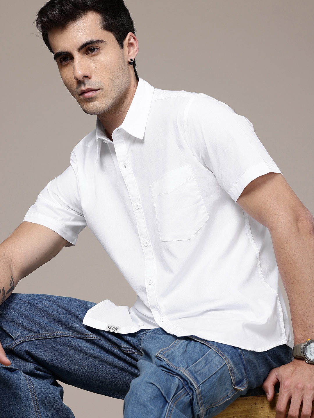 

The Roadster Life Co. Pure Cotton Casual Shirt, White