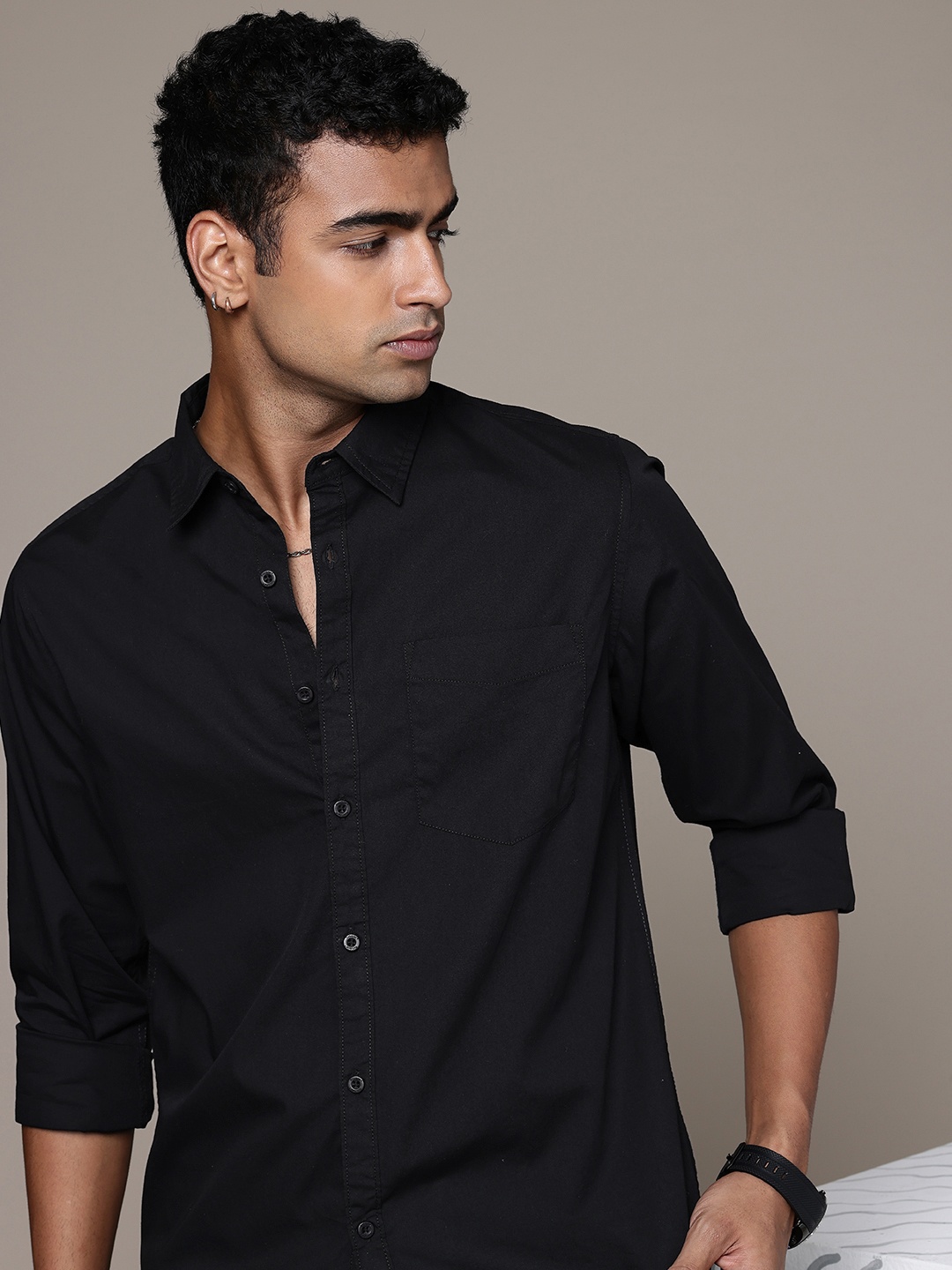 

The Roadster Life Co. Pure Cotton Casual Shirt, Black