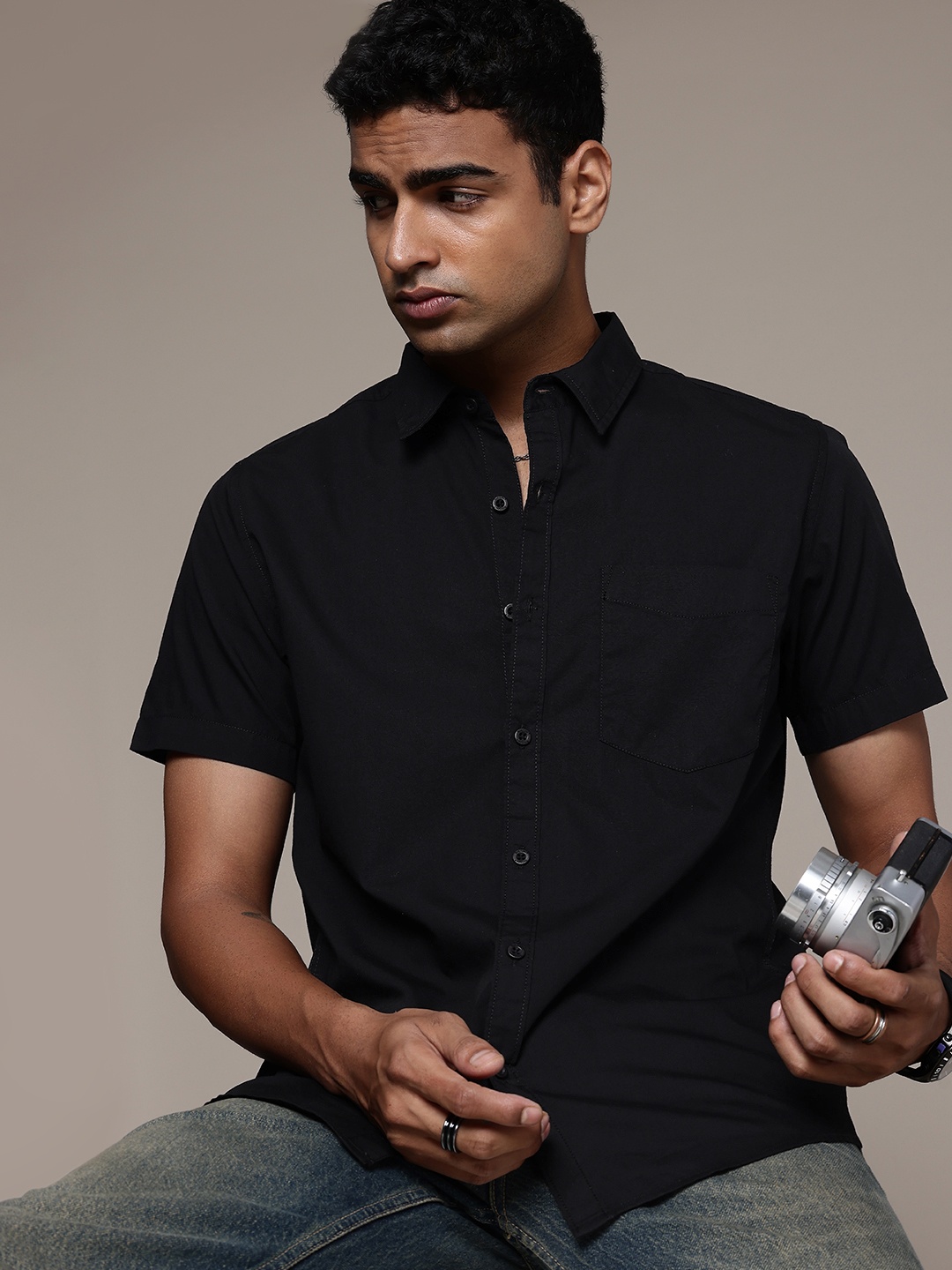 

The Roadster Life Co. Pure Cotton Casual Shirt, Black