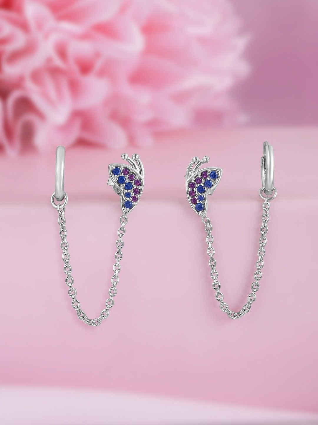 

Zavya 925 Sterling Silver Rhodium-Plated CZ-Studded Contemporary Hoop Earrings