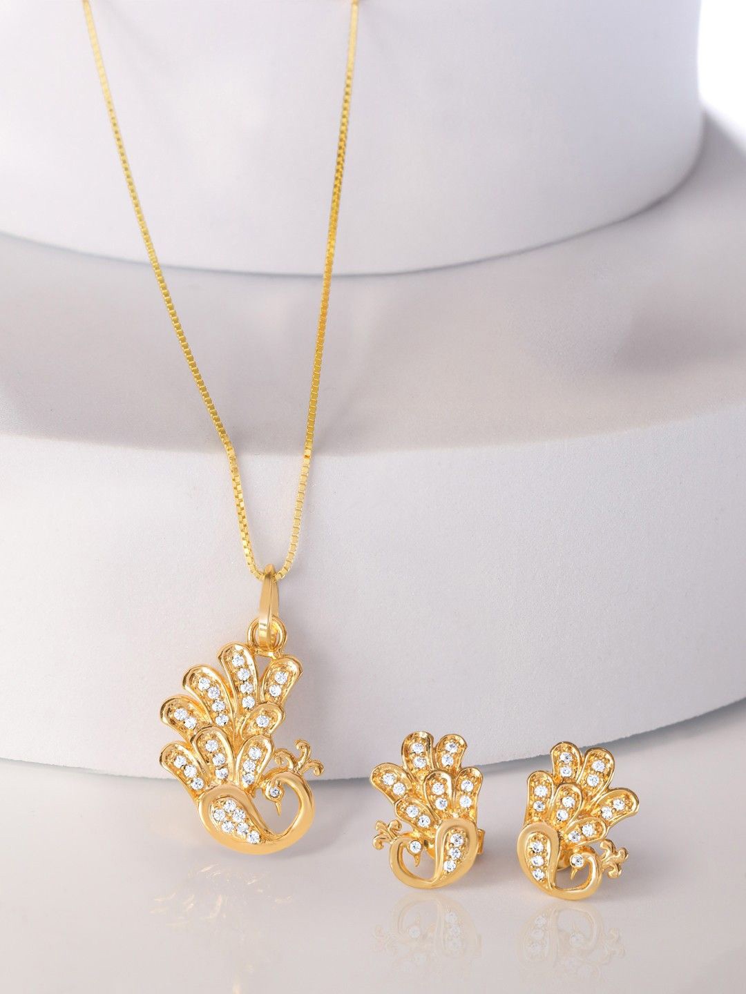 

Zavya 925 Sterling Silver Gold-Plated Cubic Zirconia Studded Pendant and Earrings