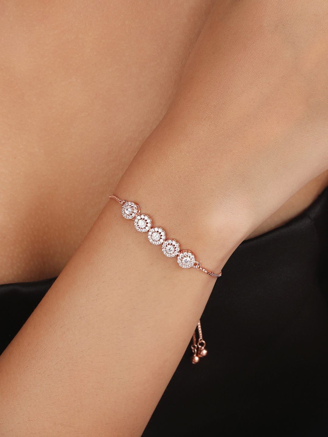 

Zavya 925 Sterling Silver Rose Gold-Plated Cubic Zirconia Studded Charm Bracelet