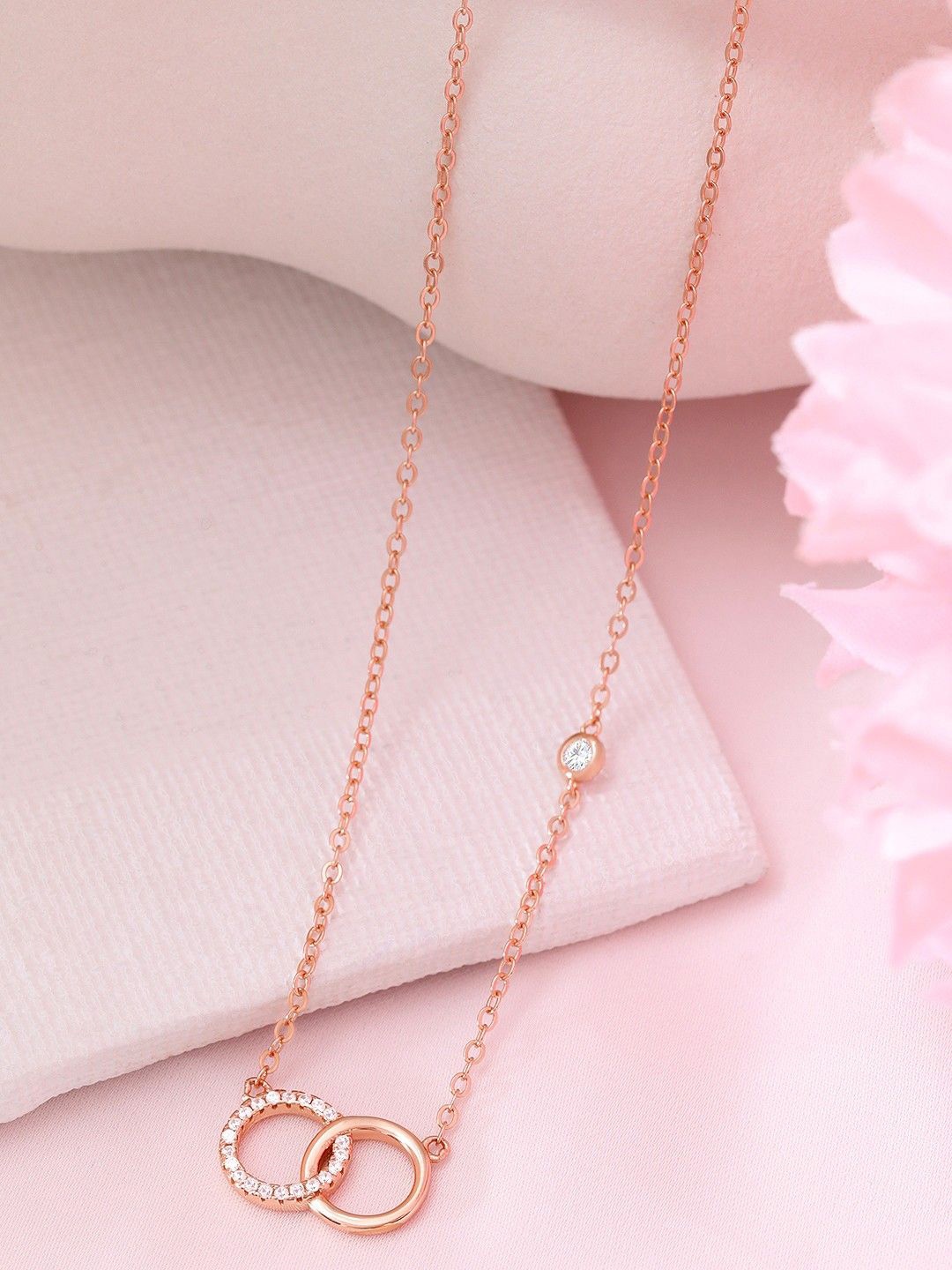 

Zavya 925 Sterling Silver Rose Gold-Plated Cubic Zirconia Studded Chain