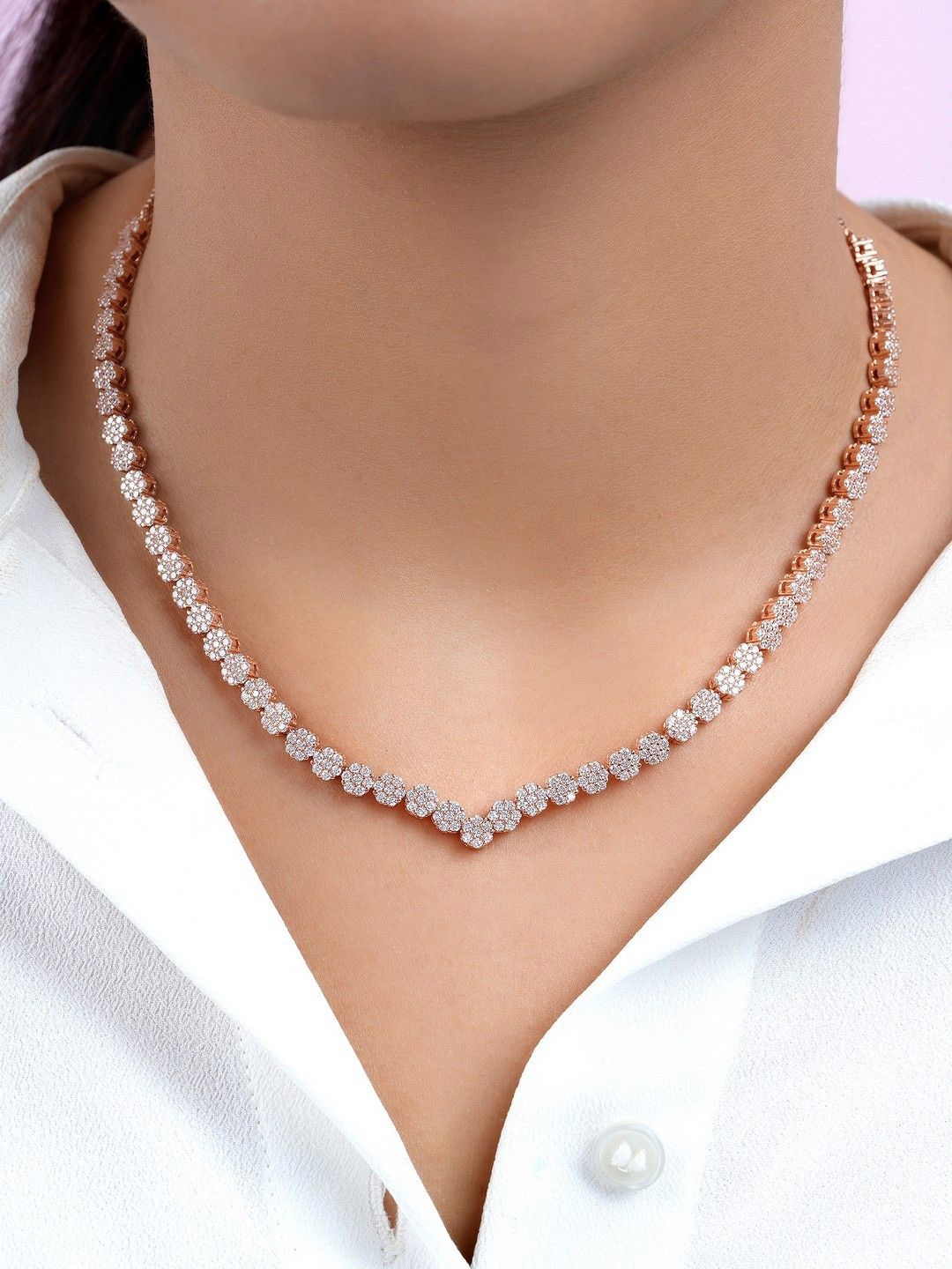 

Zavya 925 Sterling Silver Rose Gold-Plated Cubic Zirconia Studded Chain