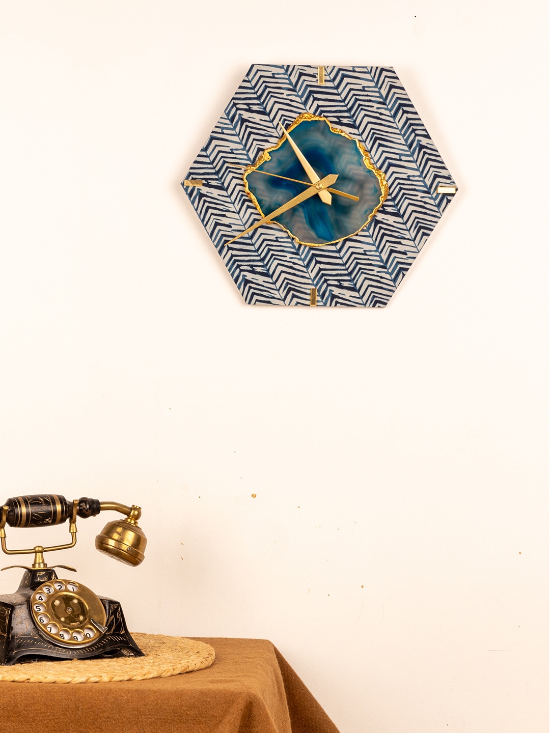 

HOMEARTE Cotton Wall Clock Blue & White Printed Geometric Vintage Wall Clock