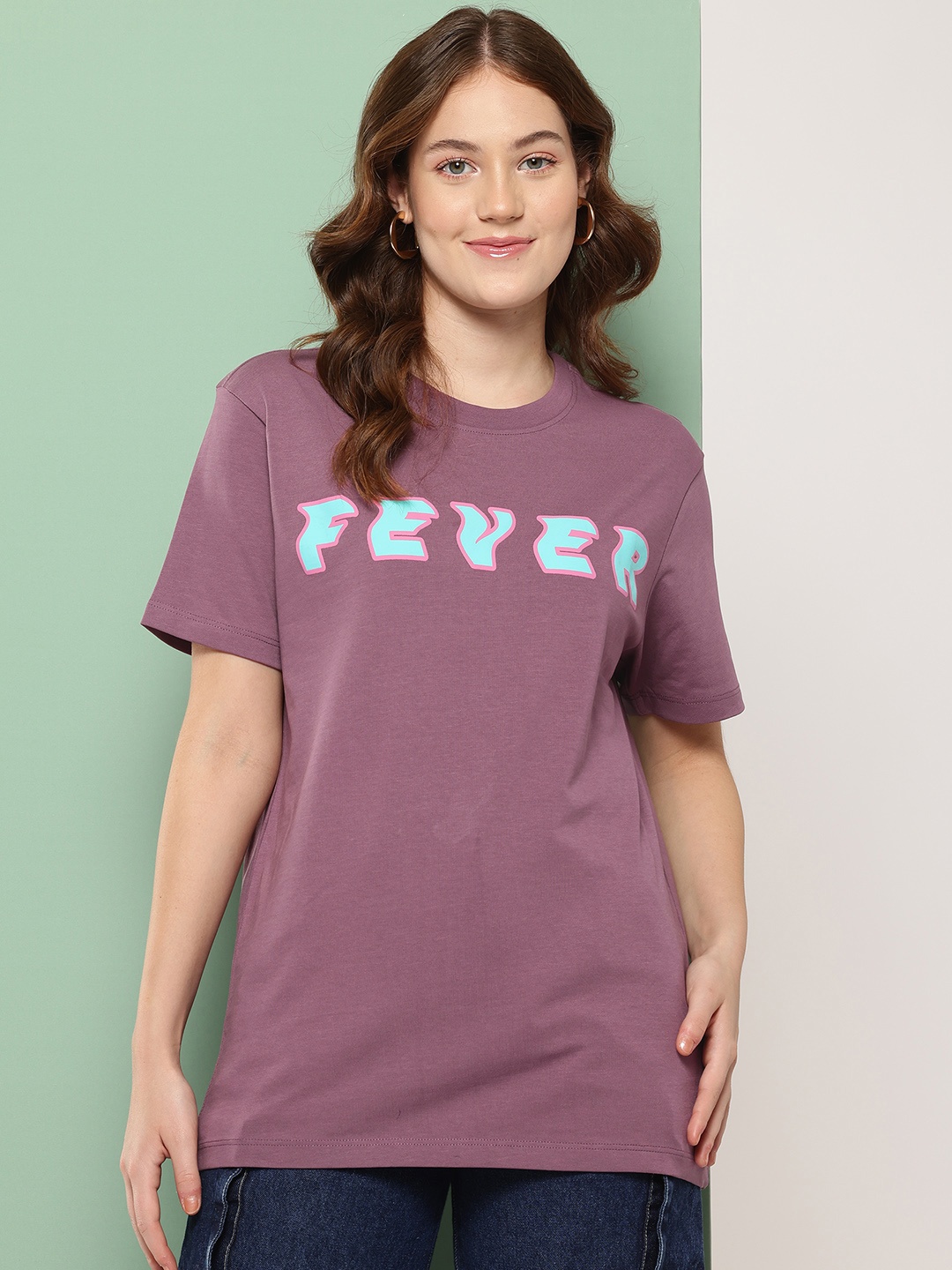 

FEVER HUNT Printed Oversized T-shirt, Purple