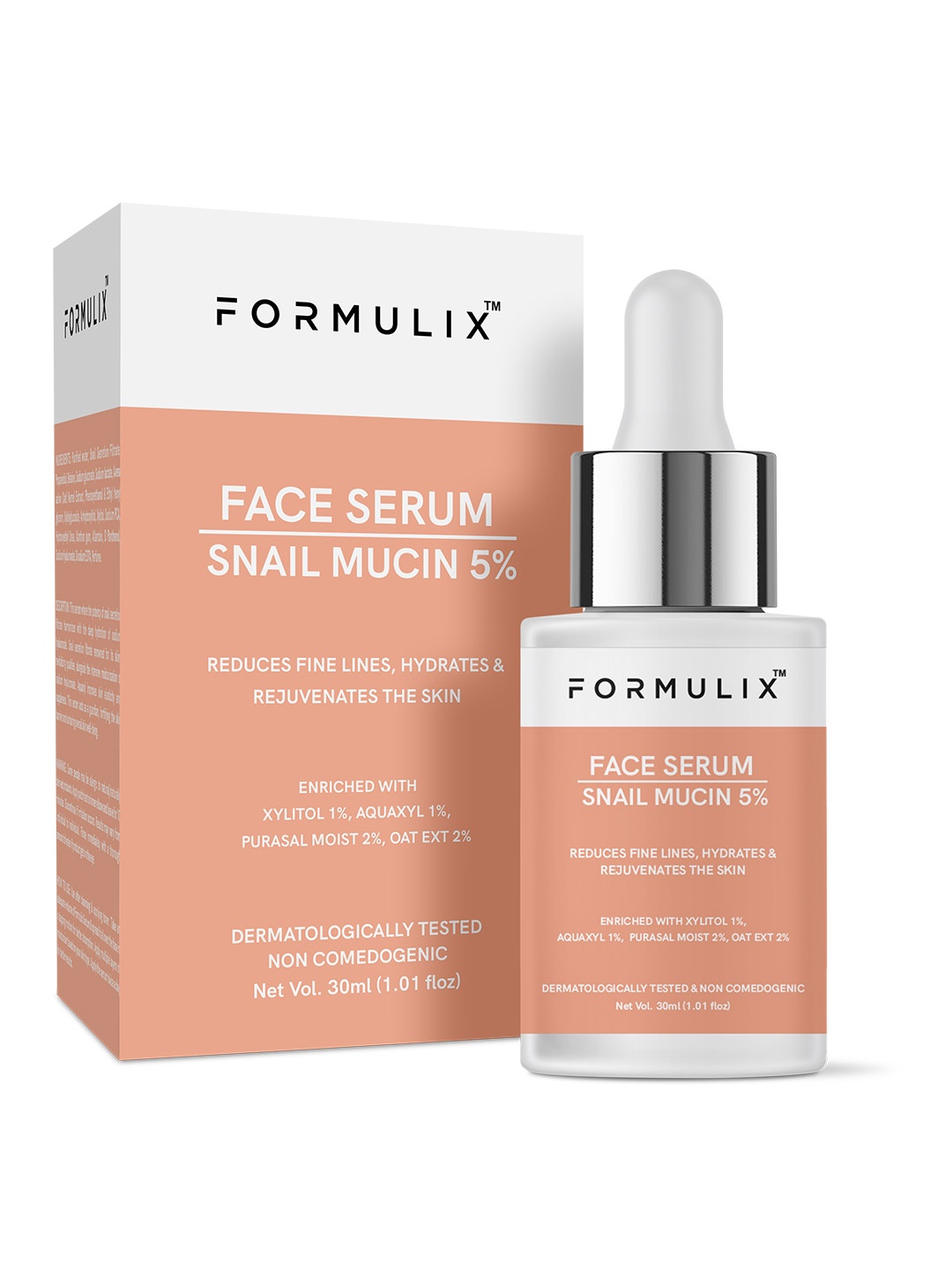 

FORMULIX Snail Mucin Reduces Fine Lines Hydrates & Rejuvenates The Skin Face Serum 30 ml, Orange