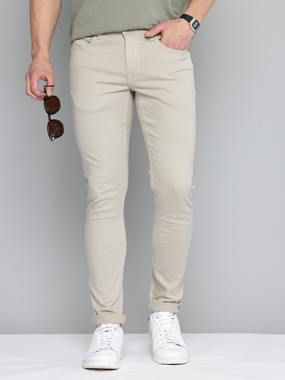 

Flying Machine Men Jackson Super Skinny Fit Low-Rise Pure Cotton Jeans, Beige