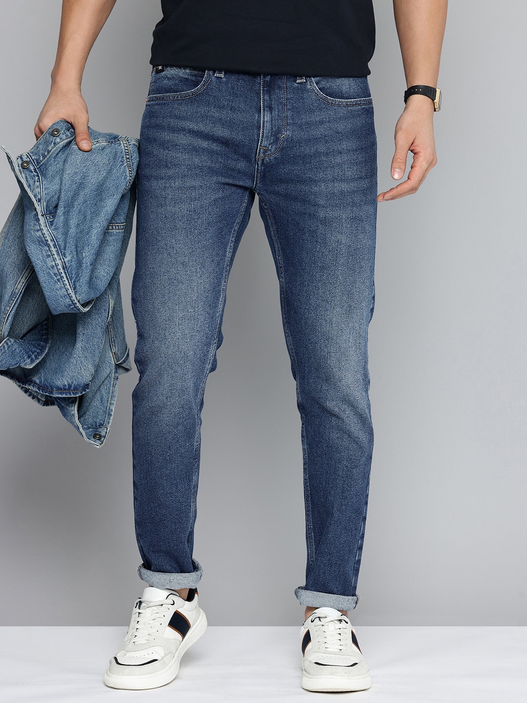 

Flying Machine Men Slash Slim Tapered Fit Stretchable Jeans, Blue