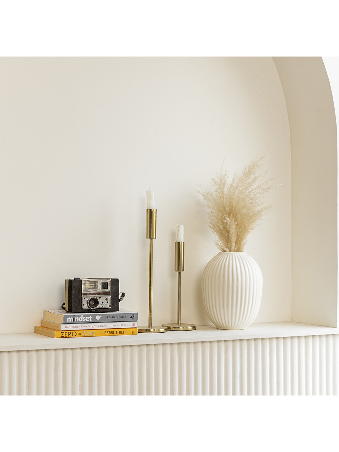 

Claymistry Off-White Fluted Ceramic FlowerVase