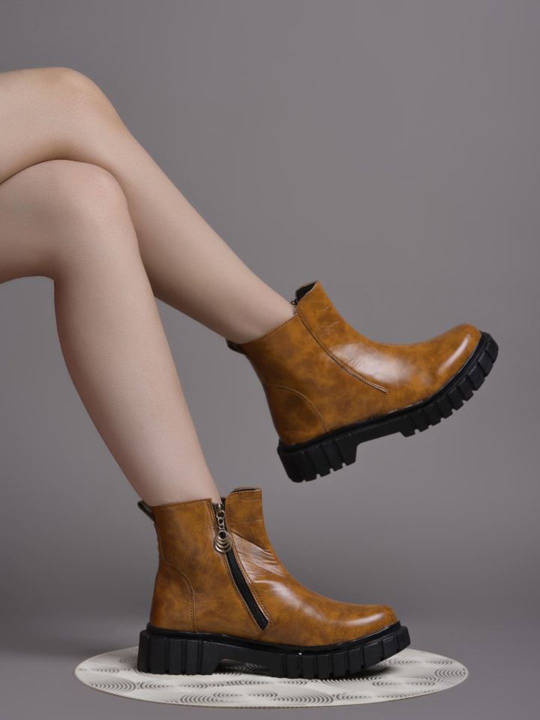

The Roadster Lifestyle Co Women Wedge Heels Chunky Boots, Tan