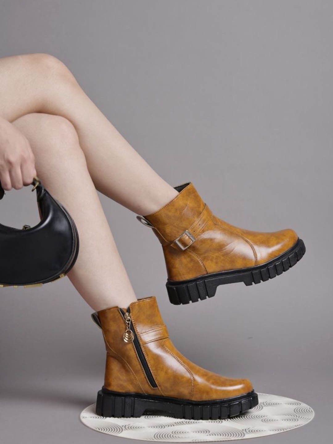 

The Roadster Lifestyle Co Women Wedge Heels Chunky Boots, Tan