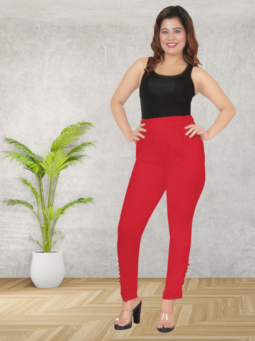 

Fessist Women Pack Of 2 Relaxed Slim Fit Cigarette Trousers, Red