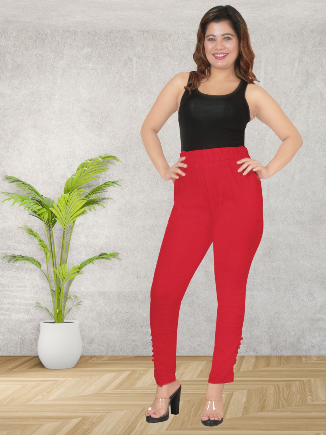 

Fessist Women High-Rise Slim Fit Jeggings, Red
